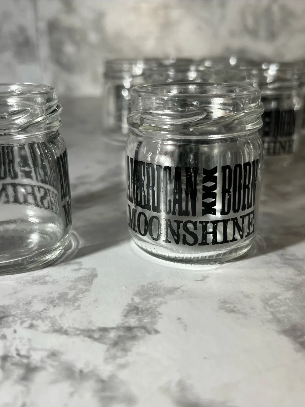 American Born Moonshine Mini Glass Jars Set of 12